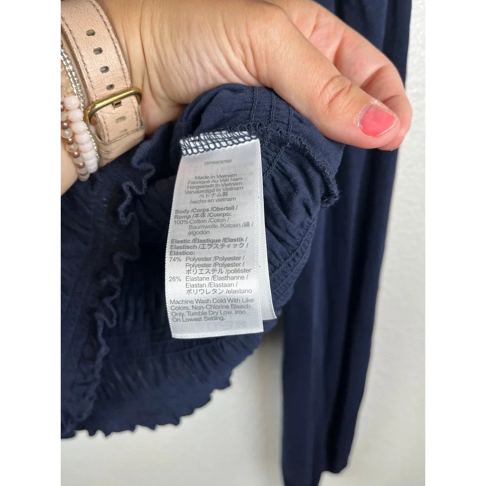 NWT Madewell Smocked Boatneck Top Midnight Navy Long Sleeve Extra Small